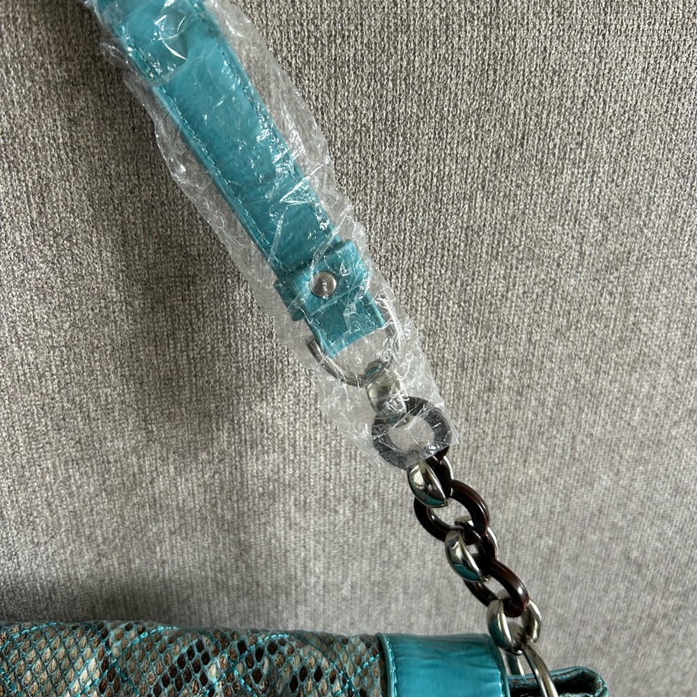 Sharif Teal Snake-Pattern Shoulder Bag w Silver Accents - Picture 7 of 10
